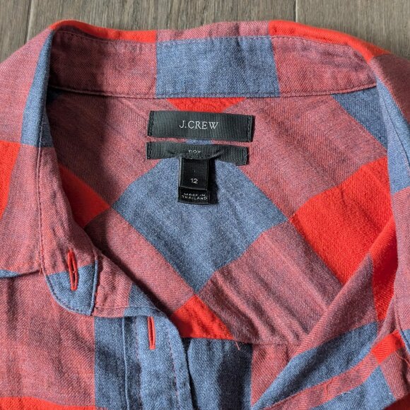 Like New, J. Crew Boy Shirt in Fiery Sunset Buffalo Plaid, 99% Cotton, Size 12 - Picture 6 of 11